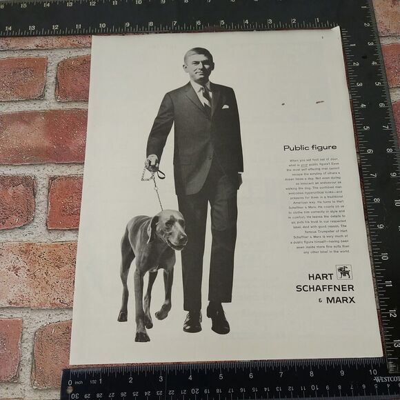 1961 Hart Schaffner & Marx Suit Man Walking Dog "Public Figure" Vtg B&W PRINT AD - Picture 2 of 10